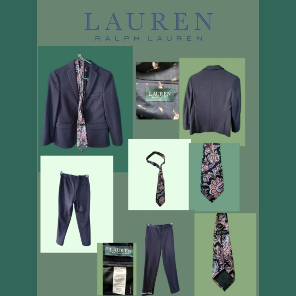 LAUREN RALPH LAUREN BOYS BLUE DESIGNER SUIT SIZE 10R